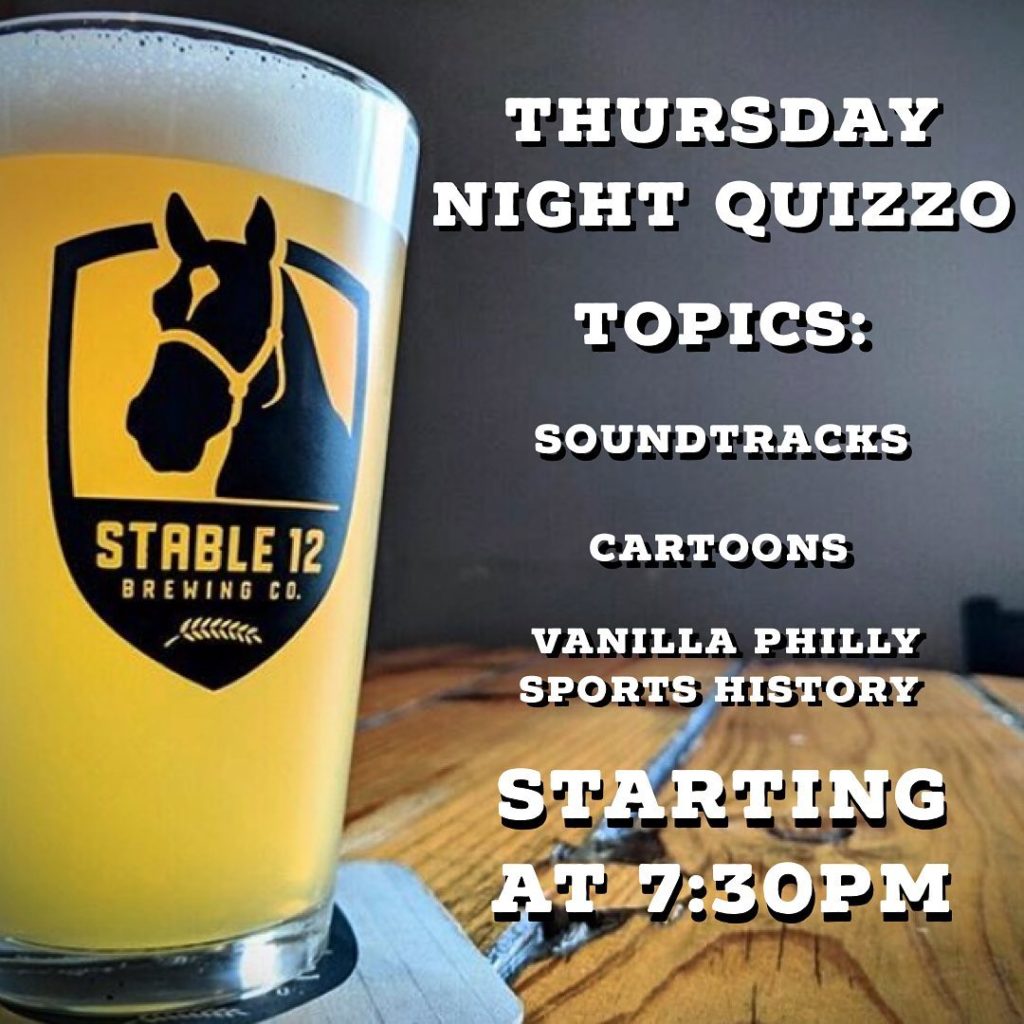 Quizzo topics for tonight! Starting at 7:30pm. See you later 👋